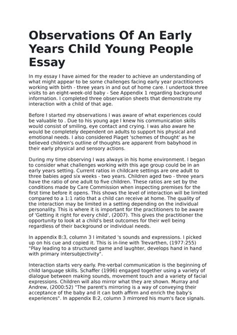 College Essay Example: observation paper