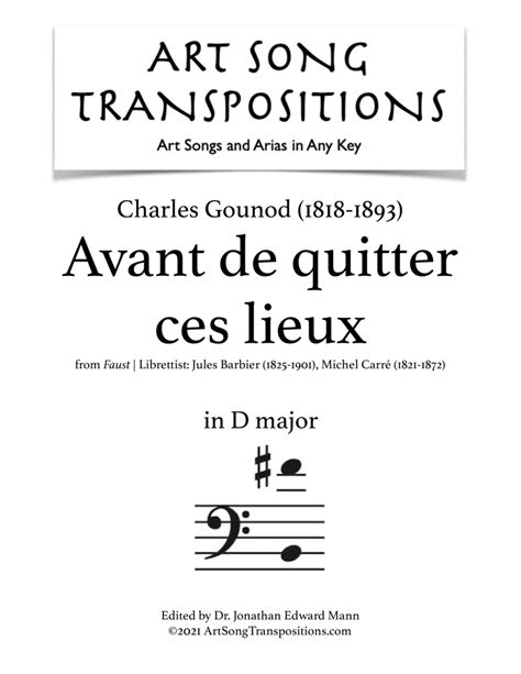  GOUNOD: Avant De Quitter Ces Lieux (transposed To C Major) by Charles Francois Gounod