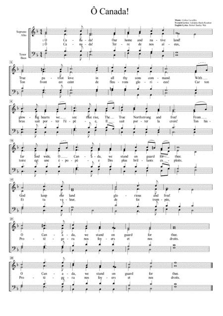  O Canada (Bilingual Version) For SATB Choir by Calixa Lavallee