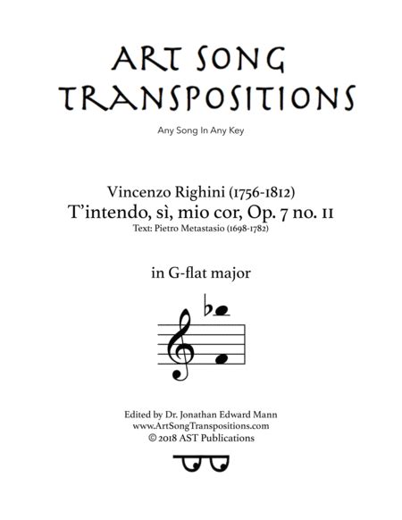  T'intendo, Sì, Mio Cor, Op. 7 No. 11 (G-flat Major) by Vincenzo Righini