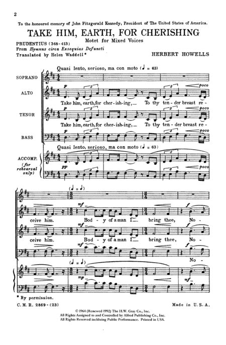  Take Him, Earth, For Cherishing by Herbert Howells