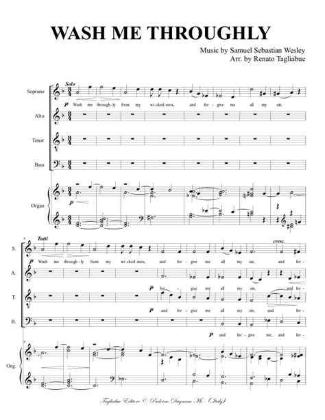  WASH ME THROUGHLY - Wesley - For SATB Choir And Organ by Renato Tagliabue