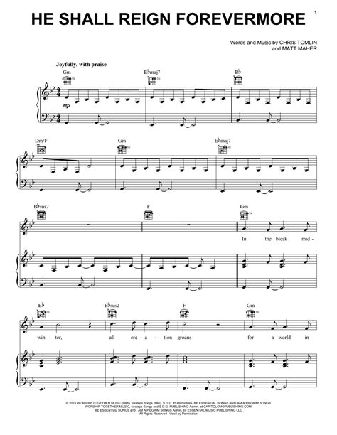 Free Sheet Music He Shall Reign Forevermore Chris Tomlin