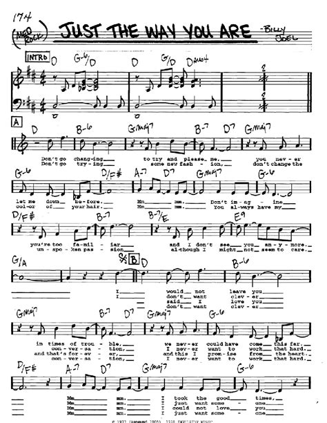 Free Sheet Music Just The Way You Are Lyric