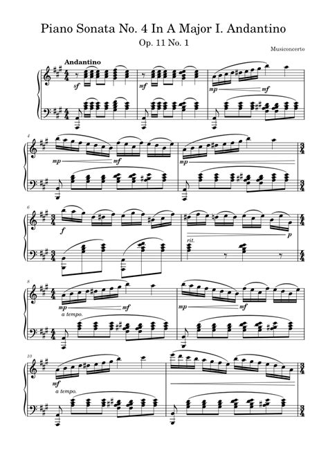 Free Sheet Music Piano Sonatina No 4 Ii Andantino Larry Bell