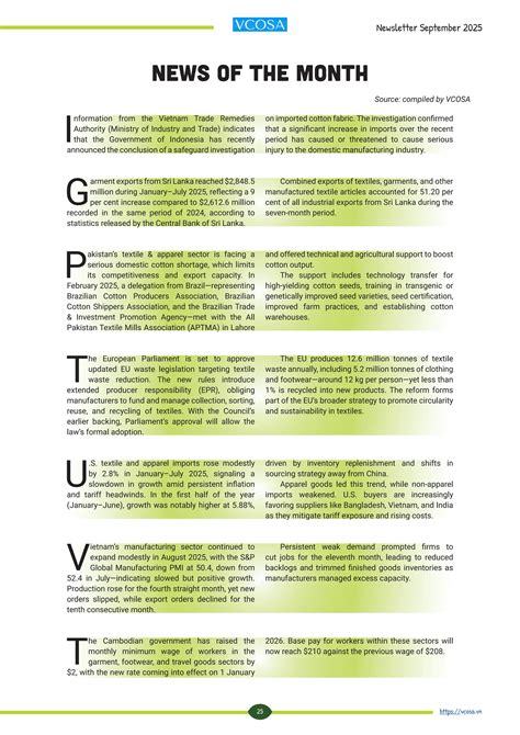 [VCOSA] Monthly Report - Cotton & Yarn Statistics September 2025 | PDF 