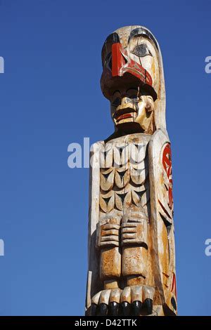 Close Up Detail Of Totem Pole Ketchikan Alaska U S A United