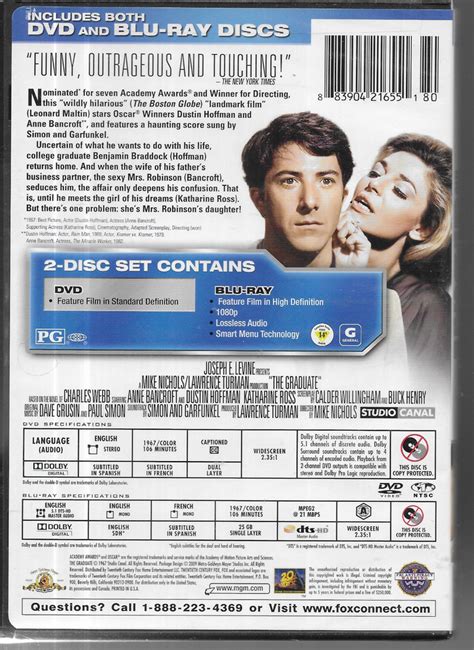 The Graduate Two Disc Blu Ray DVD Combo In DVD Packaging NEW Dustin