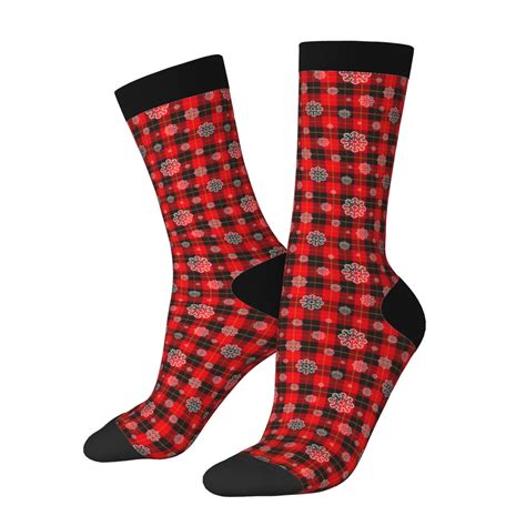 Fuzoiu Snowflakes On A Buffalo Plaid Print Athletic Crew Socks For Men