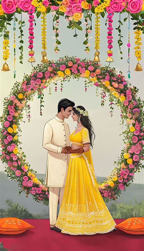 Haldi Invite Realkingdom Studio Couple Illustration Wedding Indian