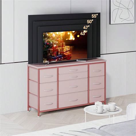 Wide Dresser With Large Drawers For Long Tv Stand With Power