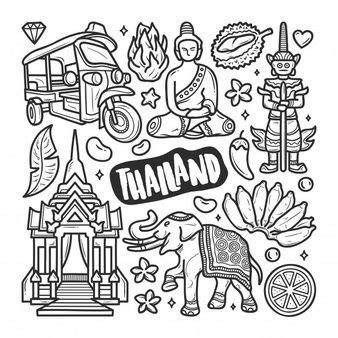 Free Vector Thailand Icons Hand Drawn Doodle Coloring Doodle