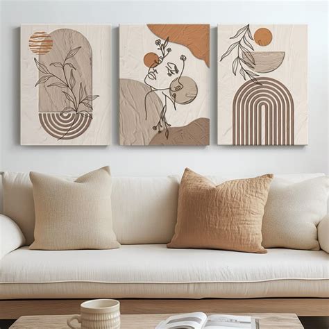 Piece Boho Wall Art Set For Bedroom Abstract Bohemian Fall Orange