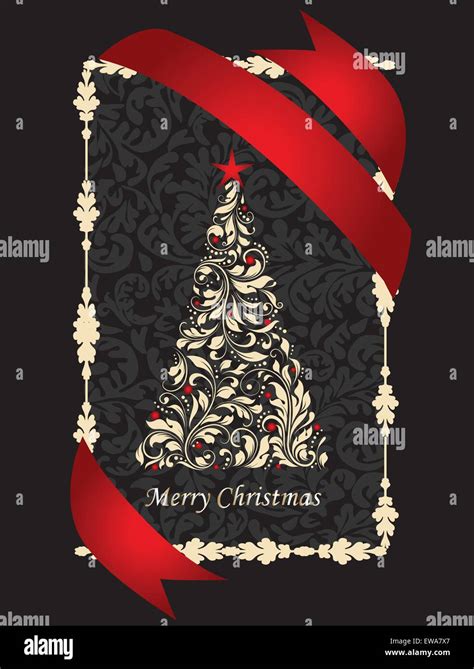 Vintage Christmas Card With Ornate Elegant Retro Abstract Floral Design