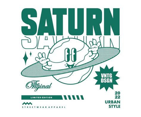 Retro Poster Cartoon Character Of Saturn Planet Graphic Design For T