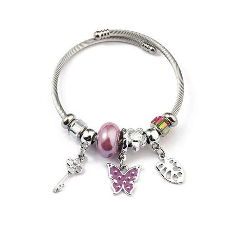 Women S Stainless Steel Flower Heart Butterfly Charm Bracelets Fashion