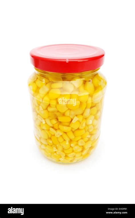 Sweet Corn In Glass Jar Isolated On White Stock Photo Alamy