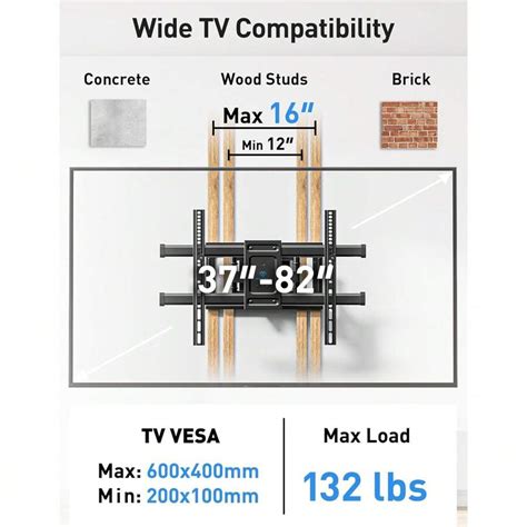 Full Motion TV Wall Mount For 37 82 Inch TVs Up To 132 Lbs Max VESA