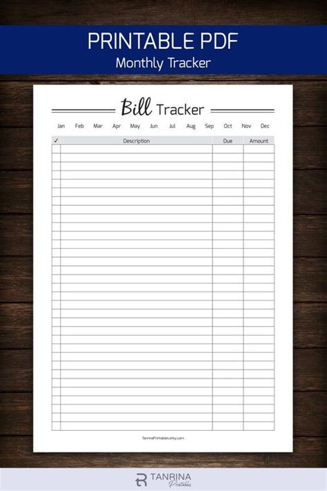 Free Printable Bill Tracker Pdf Nakesha C Robertson