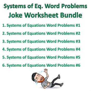 Systems Of Equations Word Problems Joke Worksheet Bundle Total