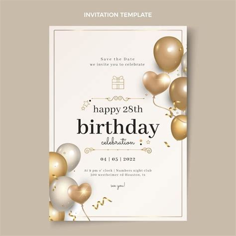 Invitación de cumpleaños dorada de lujo realista Vector Gratis