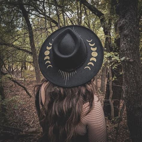 Hand Painted Wide Brim Hat Boho Western Style Moon Phases Gift For