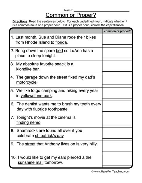 Common Vs Proper Nouns Worksheet Proper Noun Worksheets