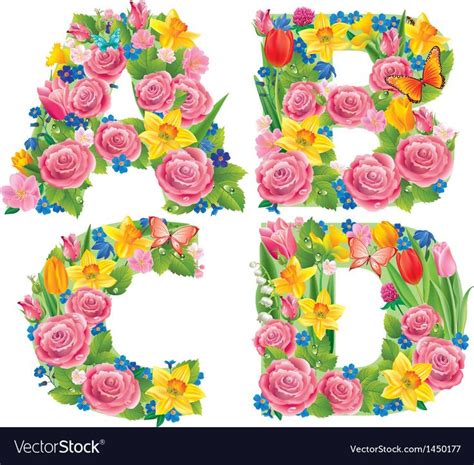 Alphabet Of Flowers Abcd Royalty Free Vector Image Flower Letters