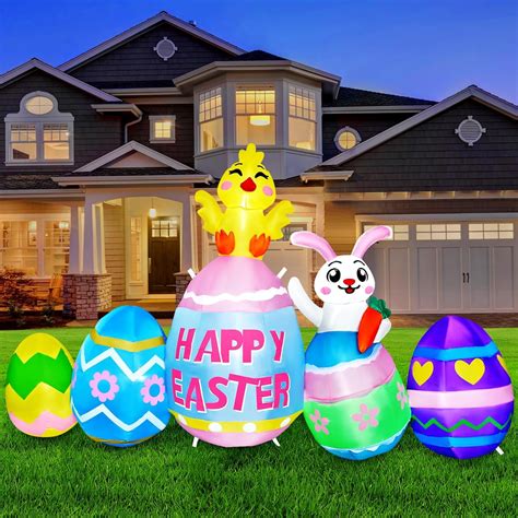 Ft Easter Inflatables Eggs With Bunny And Chick With Leds Happy