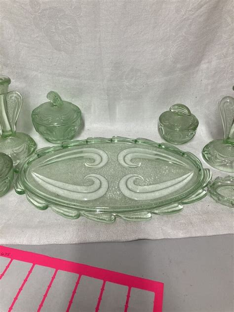 Vintage Piece Depression Glass Dressing Table Set Not Uranium Glass