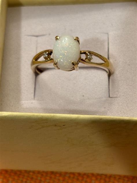 Opal Diamond Ring K Gold Vintage Oval Ebay