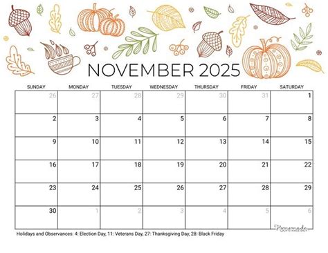 November Calendar Free Printables Blank And Custom Free