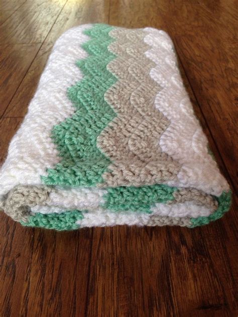 Crochet Baby Blanket Mint And Gray Chevron Stripes