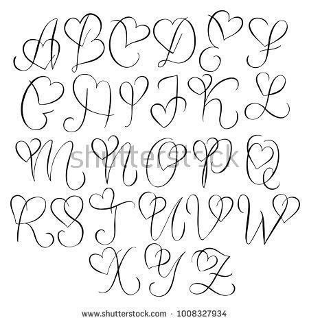 Hand Gezeichnetes Alphabet Kalligraphiebuchstaben Mit Herz Kr Uselt