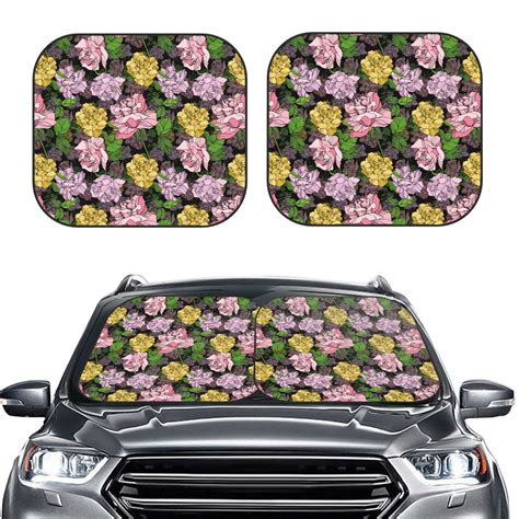 Daiia Colorful Roses 2PCS Car Windshield Sun Shade Foldable Sun Shield