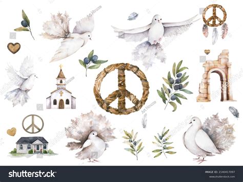 Dove Olive Branch Peace Sign Watercolor стоковая иллюстрация