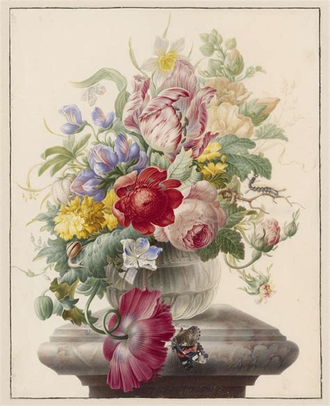 Flowers In A Glass Vase With A Butterfly Herman Henstenburgh C