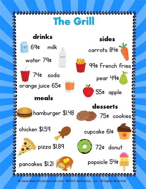 Menu Lesson Plan Worksheet