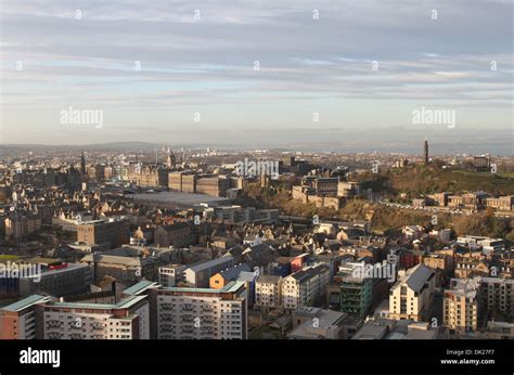 Edinburgh Cityscape From Holyrood Park Scotland November 2013 Stock