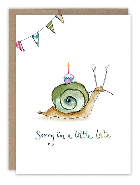 Snail Belated Birthday Card Watercolor Birthday Cards Belated