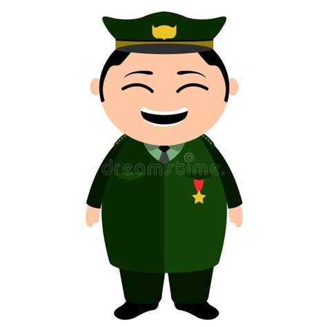 Personaje De Dibujos Animados Militar Asiático Del Capitán Ilustración