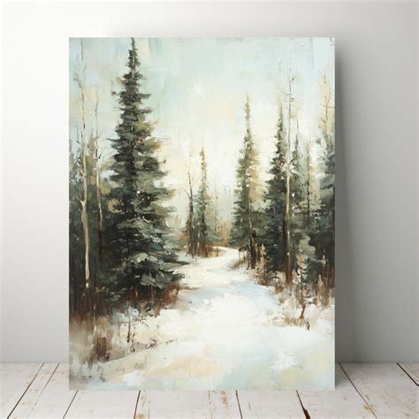 Vintage Christmas Wall Art Winter Forest Wall Art Framed Pine Tree