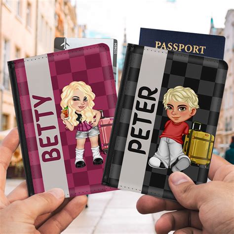 Personalised Y2K Cartoon Character PU Leather Passport Holder With Name