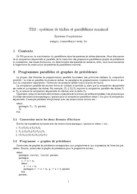 Se td3 Cours de Sys d exploitation TD3 systèmes de tâches et