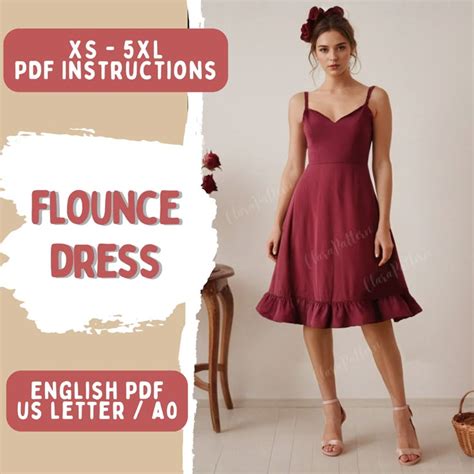 Women Straps Dress Sewing Pattern Bridesmaid Dress Pattern Flounce