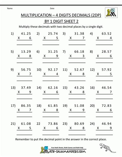 Multiplication Worksheets Grade Digits