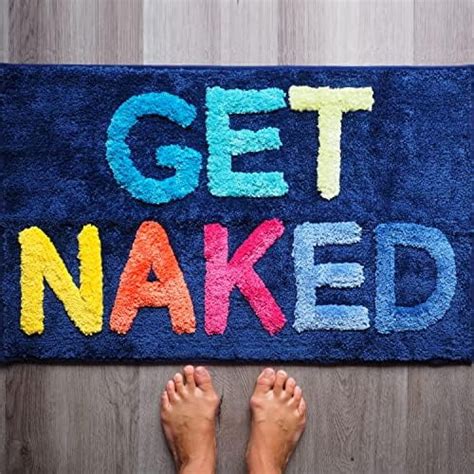 Get Naked Bath Mat Funny Cute Bathroom Rugs Blue Rainbow Multicolor