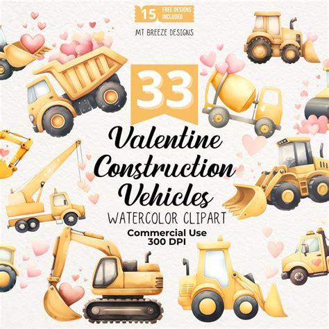 Valentines Construction Vehicles Etsy