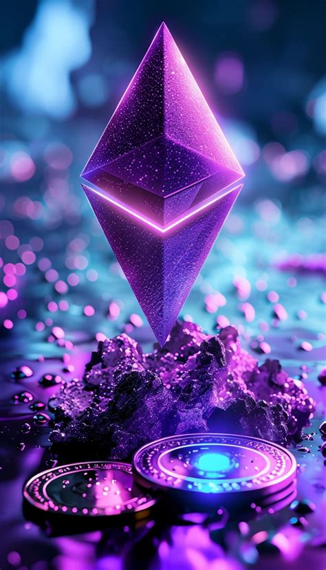 Futuristic Glowing Ethereum Symbol With Metallic Coins Wallpaper