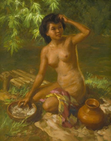 Bathing In The River By Fernando Amorsolo 1951